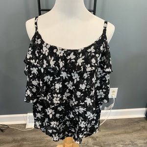 Torrid Ruffle Black and White Flower Tank